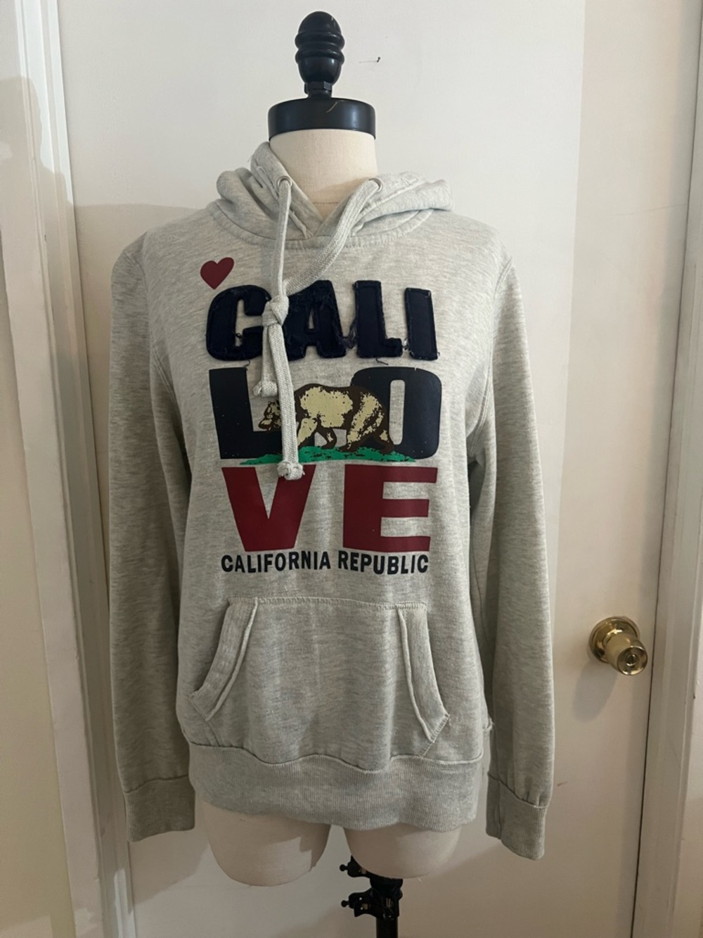 Cali Love California Republic Hoodie - Light Heather Gray with Red & Navy